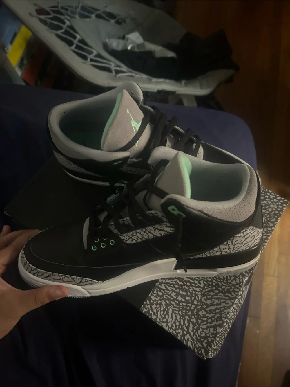 Jordan Men's Black Elephant Print Sneakers with Mint Accents